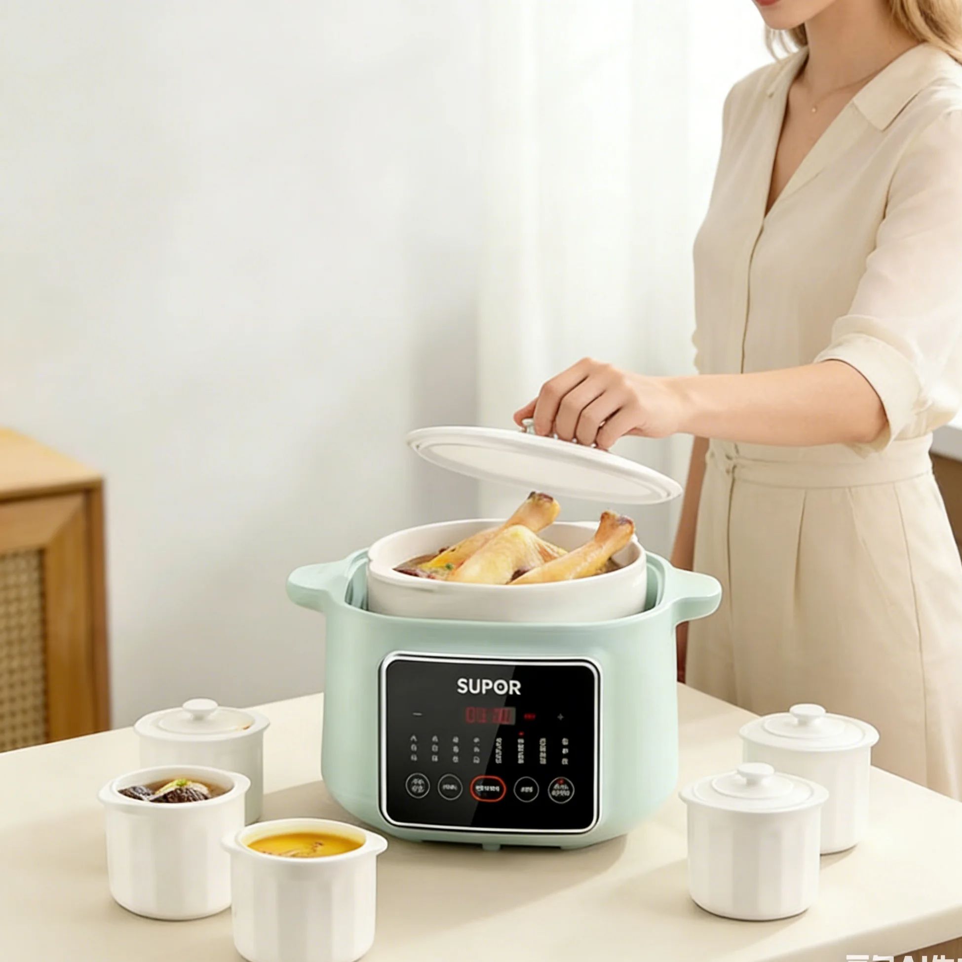 Baby Food Home - SUPOR セラミック多機能スロークッカー、ダブルボイラー付き電気シチューポット、おかゆ、ベビーフードクッカー、家庭用キッチン向け