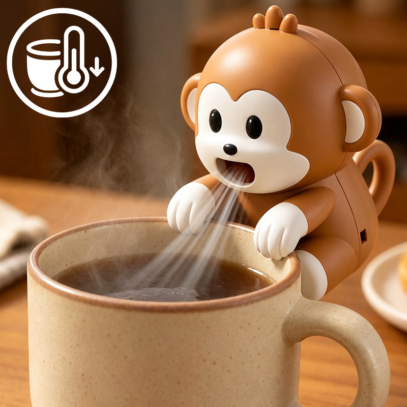 Baby Food Home - 持ち運び可能な猿型フードクーラーファン、USB充電式、3段階風量調節、静音クリップ式ミニブロワー、ベビーフード、スープ、デスク、家庭、旅行用