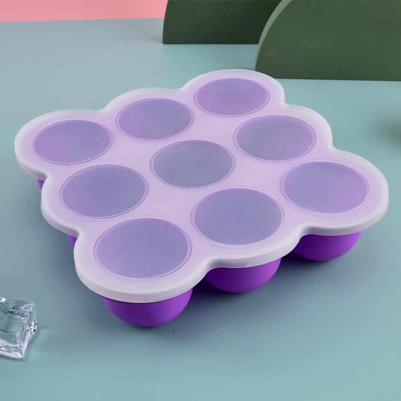 Freezer Tray Baby - ベビーフードシリコン容器 9グリッド冷凍トレイ 漏れ防止蓋 簡単リリース 自家製ピューレ保存用