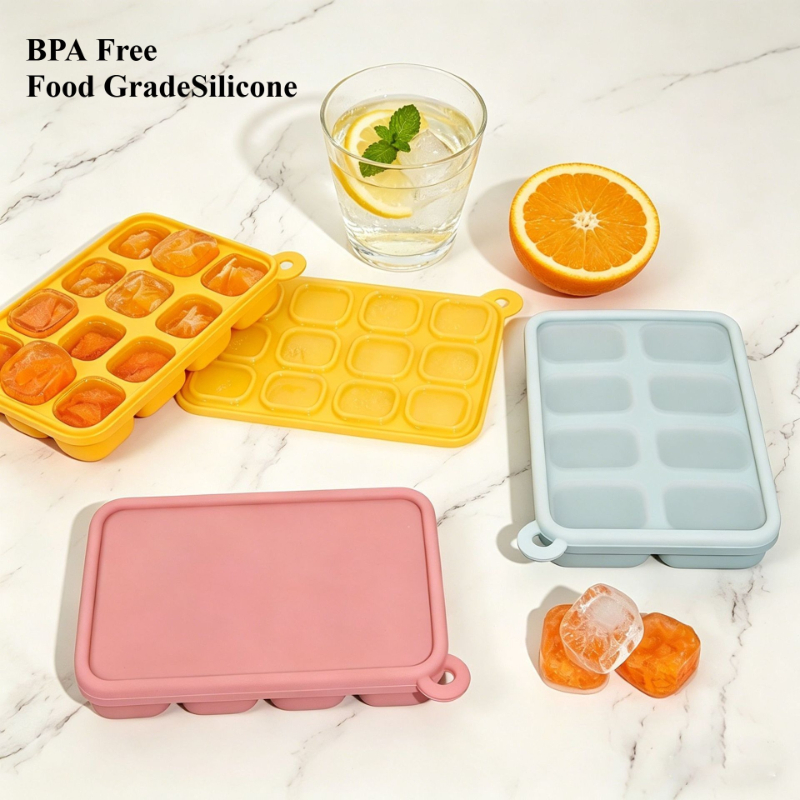 Freezer Tray Baby - プラチナシリコン製ベビーフード冷凍トレイ 蓋付き 8/12個取り出しやすい型 BPAフリー