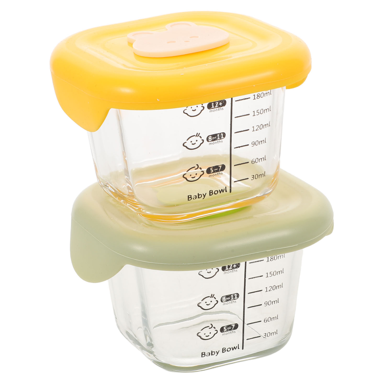 Baby Food Yellow - 2個入りベビーフード保存容器 230ml 再利用可能なプラスチックジャー カラーコード付き黄緑蓋 蒸気安全漏れ防止ピューレ用