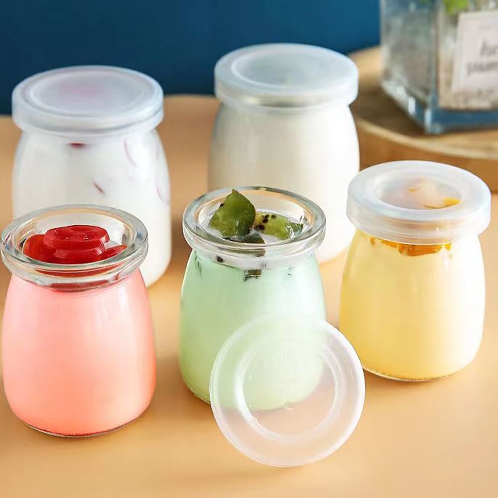 Baby Food Yogurt - ふた付きガラス収納カップ、プディングジャー、ウィッシュボトル、高温耐性、ヨーグルト、ベビー食品容器、100 ml、150 ml、1個